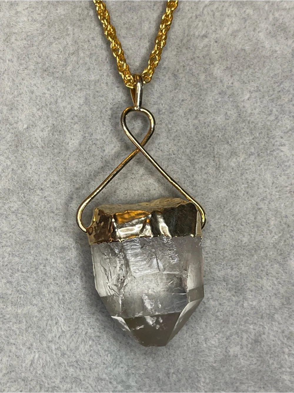 Large Gold plated clear quartz necklace